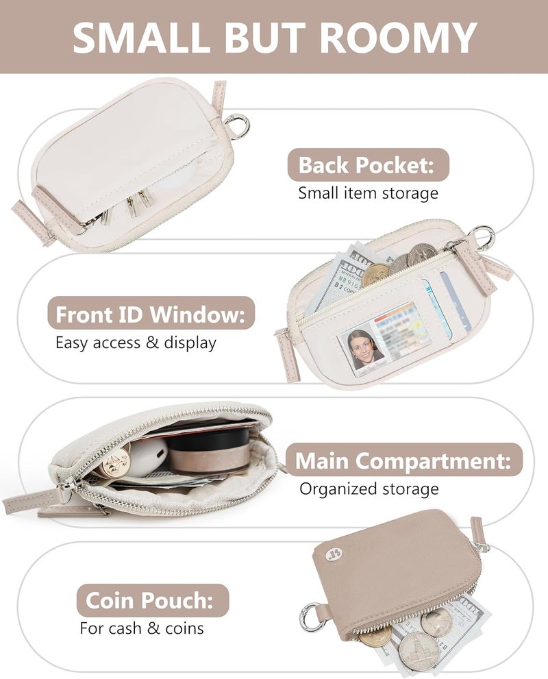 Sunpour Store Nylon Wallet Wristlet for Women,RFID Wallet Keychain Women,Small Wallets Woman with Wristlet,Coin Purse & Wrist Strap for Travel (Camel＆Beige) - Image 3